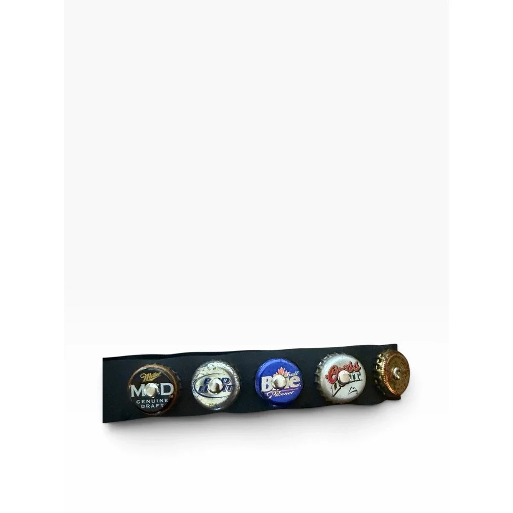 Little Earth Seatbelt Beer Bottle Cap Belt Mens  Black Recycled Adjustable